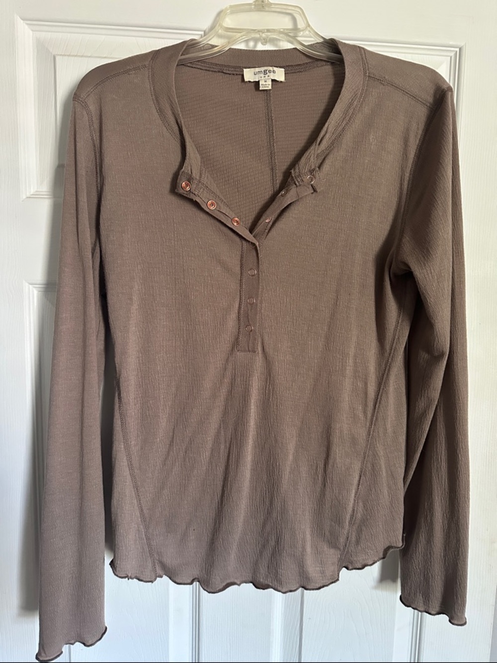 Umgee Long Sleeve Henley Top in Taupe
